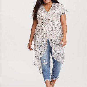 Sheer Floral Chiffon Split Maxi Top